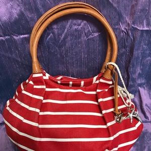 Brighton Nautical Striped Canvas & Leather Purse